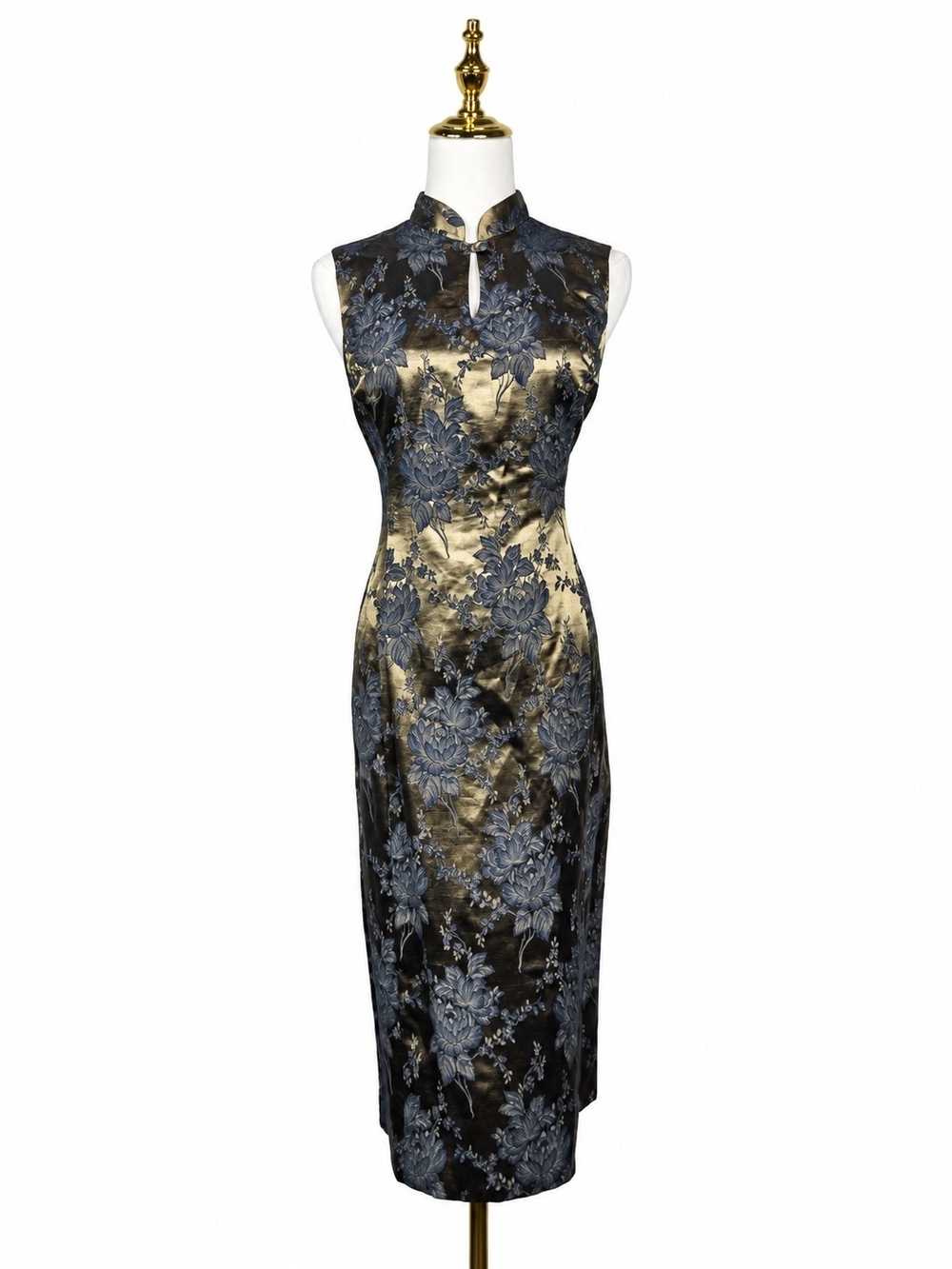 Vintage 90s Galinda Wang Brocade Qipao Midi Dress Whimsigoth Dark Romantic 10 S